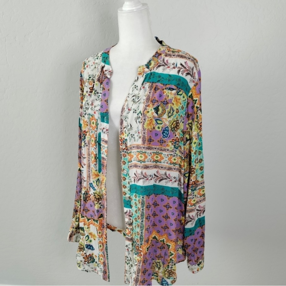 Button Down Mixed Floral Print Top - image 1